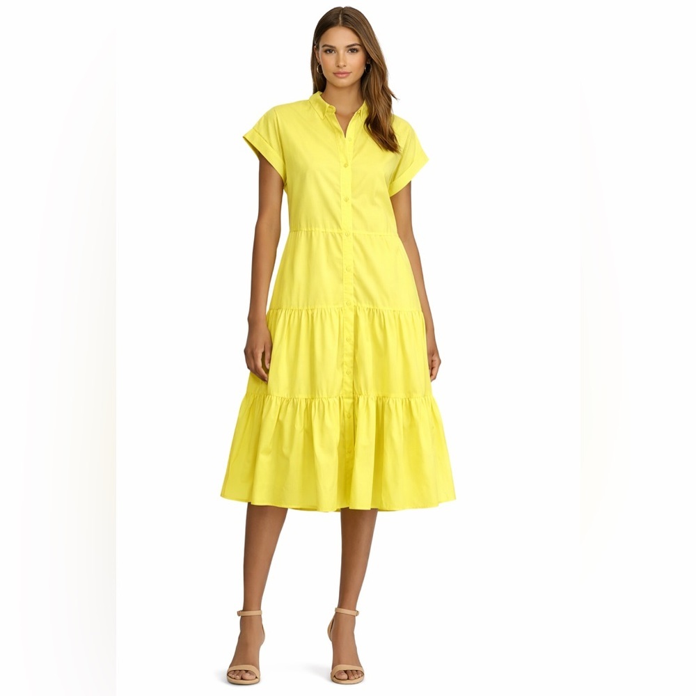 Lauren Ralph Lauren Yellow Tiered Midi Shirt Dress – Petite 2